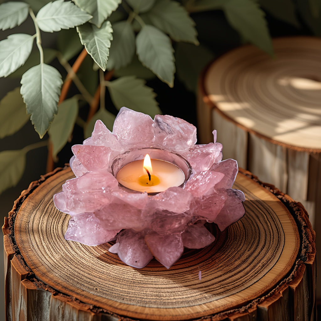 Natural Crystal Candlestick Holder Handmade Rose Quartz Citrine Amethyst – Unique Home Decor Candle Holder Gift for Teacher Appreciation Festival Holiday