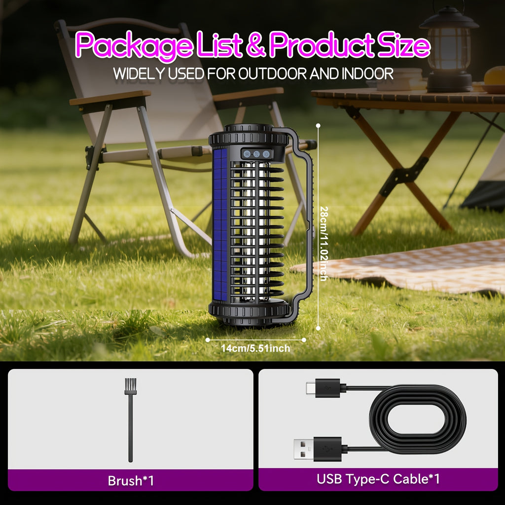4000mAh Solar Bug Zapper USB Dual Charging Auto Light Sensor 360° Rotatable UV Mosquito Killer Fly Trap Chemical-Free Indoor Outdoor Camping Garden Patio Courtyard