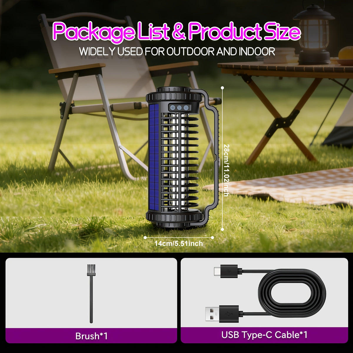 4000mAh Solar Bug Zapper USB Dual Charging Auto Light Sensor 360° Rotatable UV Mosquito Killer Fly Trap Chemical-Free Indoor Outdoor Camping Garden Patio Courtyard