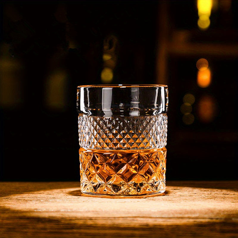 Italian Embossed Whiskey Glass Single – XO Craft Cocktail Tumbler, Roostertail Bar Glass, Ins Aesthetic Water Glass for Home Bar Beer Wine
