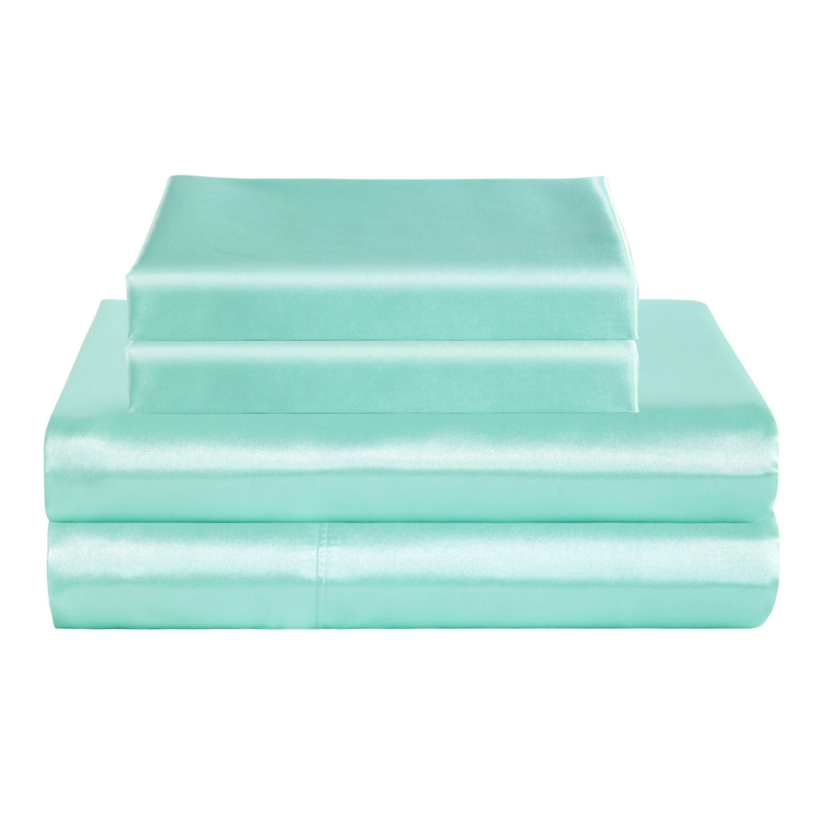 Cooling Satin Bed Sheet Set 4-Piece – Hypoallergenic Breathable Deep Pocket Flat & Fitted Sheet with Pillowcases, 300 GSM, 15 Colors, Twin to Cal King