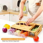 Bamboo Cutting Board with Food Container, Cheese Shredder & Juice Tank – All-in-One Wooden Carving Board for Vegetables, Meat & Cheese – Easy Grip Handle, Kitchen Prep Board