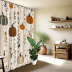 Autumn Pumpkin Floral Shower Curtain Farmhouse Style – Waterproof Polyester Fabric, 70–72 Inch, Includes 12 Hooks – All-Season Fall Bathroom Decor