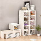 Stackable Shoe Box Organizer with Flip Transparent Door 3 5 or 6 Layer Foldable Space-Saving Shoe Cabinet for Entryway Hallway Bedroom Living Room