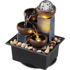 4-Tier Desktop Water Fountain with LED Lights, Decorative Bubble Balls & Natural River Stones, Indoor Tabletop Waterfall Fountain for Home & Office Relaxation, Meditation Zen Decor
