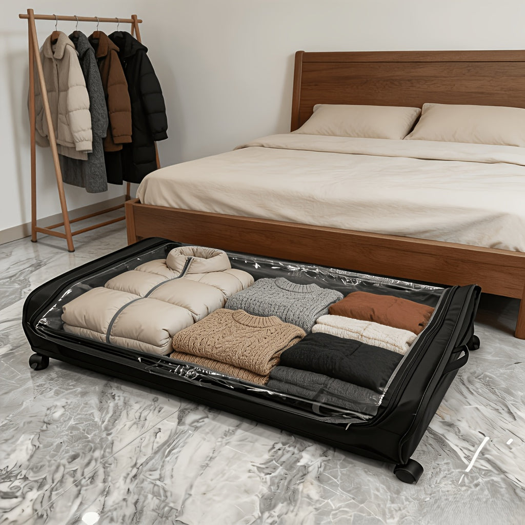 Rolling Under Bed Storage with Wheels - Metal Drawer Organizer for Clothes, Blankets, Shoes & Bedding, 1pc or 2pcs, Gray & Black, Wheeled Storage Box