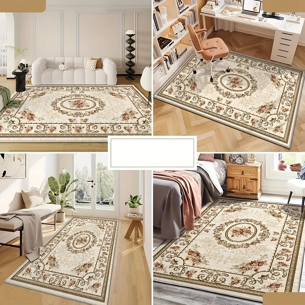 Floral Anti-Slip Area Rug Washable 1000g Thick Modern Light Pattern Carpet for Living Room Bedroom Dining Room Home Office Outdoor Camping