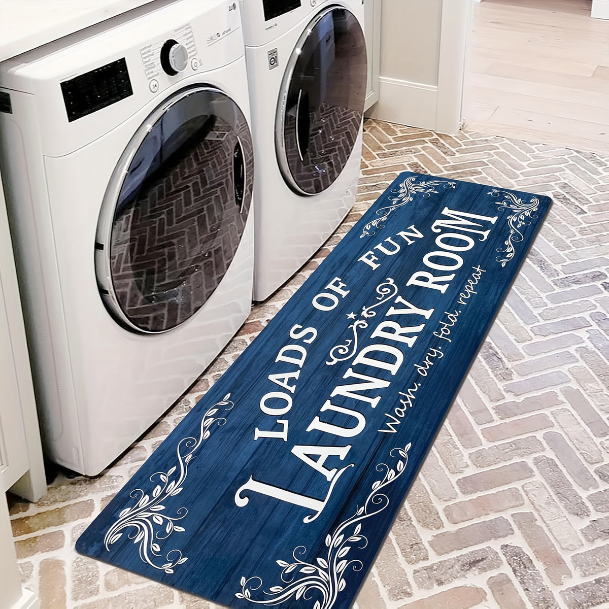 Non-Slip Laundry Room Rug Machine Washable - Rubber Backing Anti-Skid Standing Mat with Text Design for Laundry, Kitchen, Bathroom, Porch & Balcony – Comfort Floor Mat Home Decor