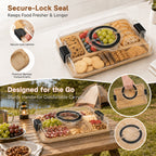 Bamboo Charcuterie Board with Clear Lid & 5 Compartments – Serving Platter Tray with Handle, Side Locks & Reusable Snack Board for Cheese, Fruit, Crackers, Appetizers, Party & Holiday Gatherings