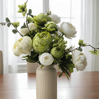Vintage Peony Hydrangea Artificial Flowers 1-2 Bunches 13 26 Stems Rustic Brown Beige Green Mix | Fake Floral Centerpiece for Wedding Bridal Home Living Room Indoor Decor