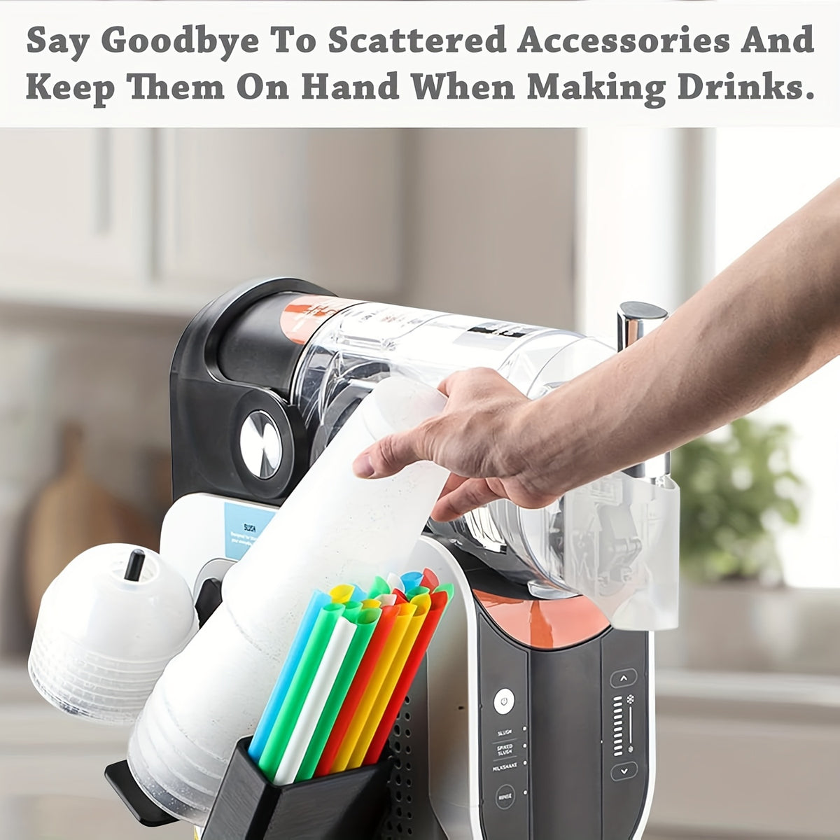 Cup Organizer for Ninja Slushie Machine FS301 & FS300 – Side-Mounted 3-in-1 Holder for Cups, Lids & Straws, Kitchen Accessory Add-On