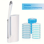 Disposable Toilet Brush Cleaning System with Holder & Refill Heads Wall or Floor Mount Hygienic No-Touch Bathroom Brush