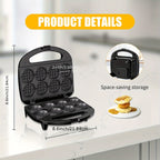 Mini Waffle Maker Makes 8 Bite-Size 2-Inch Waffles Dual Non-Stick Plates Cool Touch Handle Compact Family Breakfast Maker