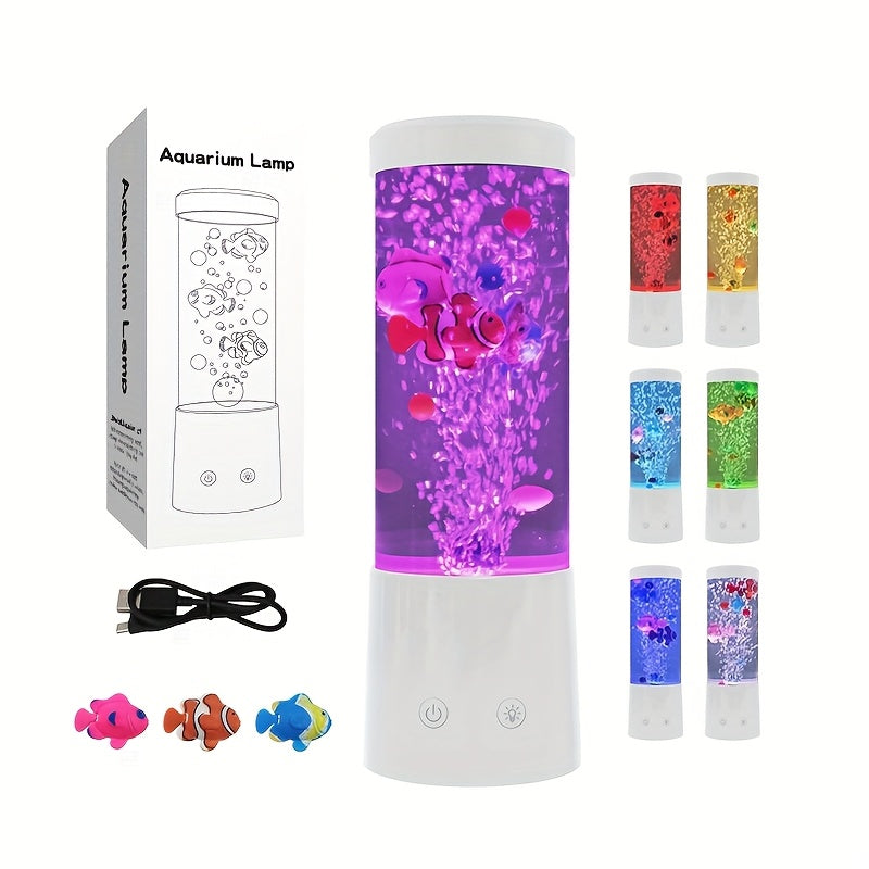 Bubble Fish Lava Lamp 17 Colors 4 Modes LED Artificial Fish Tank Night Light – Battery & USB Powered Mini Bubble Lamp with Remote for Room Decor & Gifts