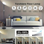 30W LED Torchiere Floor Lamp with Remote & Touch Control - 2400LM 3 Color Temperatures Modern Standing Pole Uplight for Living Room Bedroom Office, Black