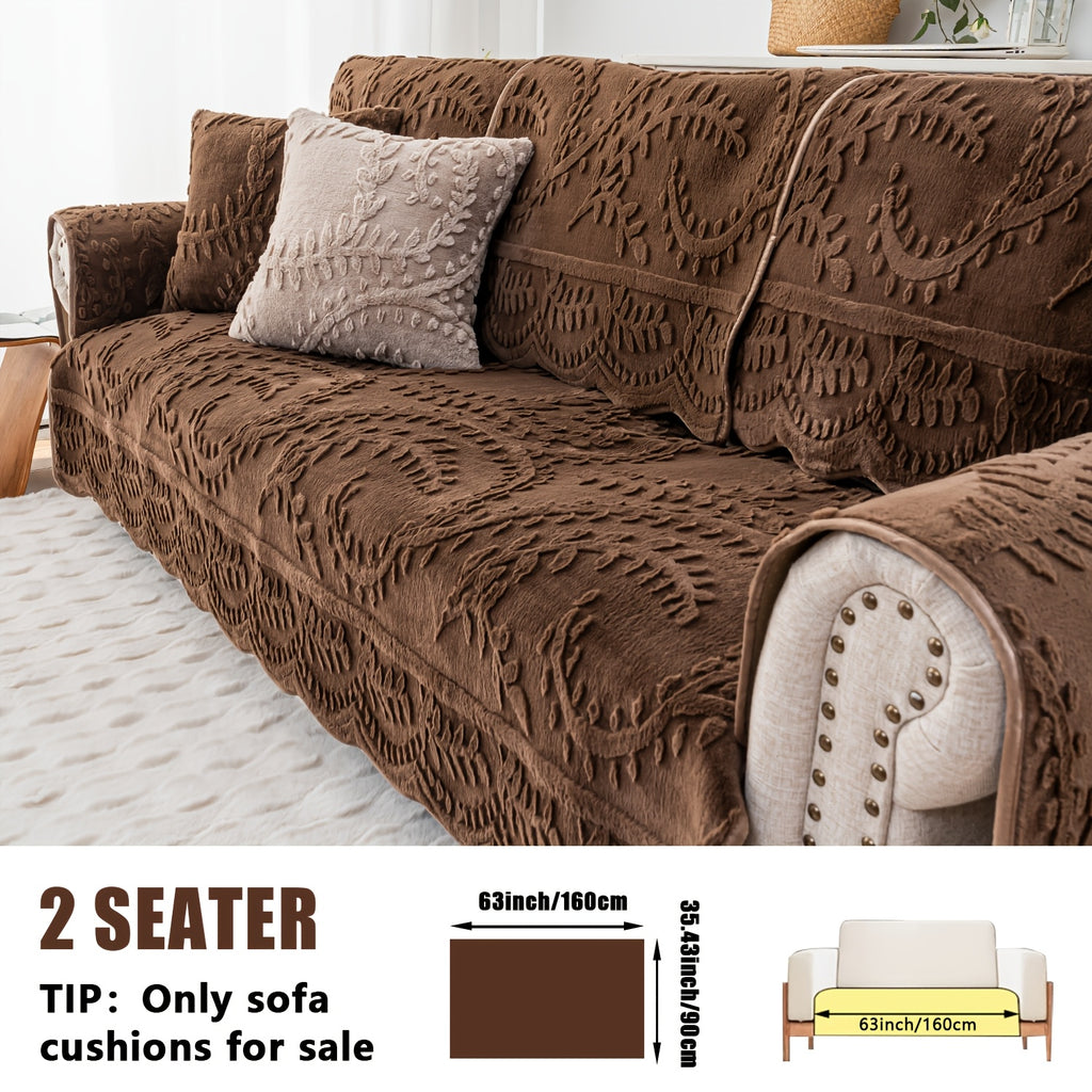 Plush Sofa Cover Faux Rabbit Fur Non-Slip, Thickened Quilted Sofa Cushion Cover Machine Washable, Warm Breathable Pet-Friendly Couch Pad for Living Room, Bedroom & Office