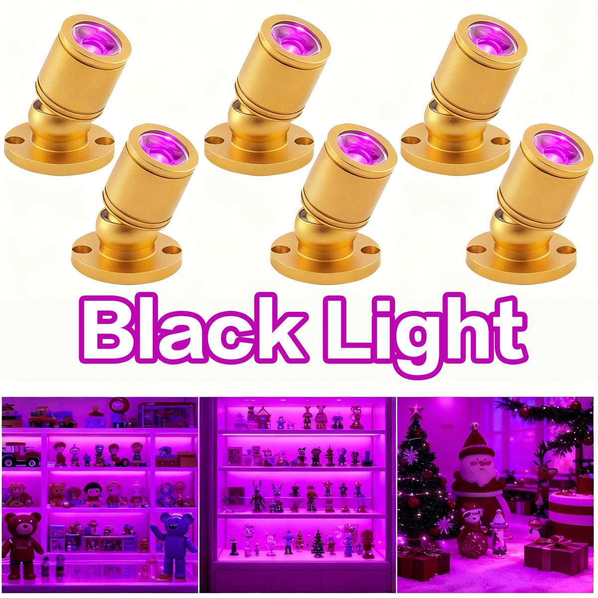 USB UV Black Light LED Mini Spotlights – Connectable 1W UV-A Blacklight for Glow Party, Bedroom Decor, Posters, Halloween & Pet Urine Detection – 2, 4 or 6 Pack