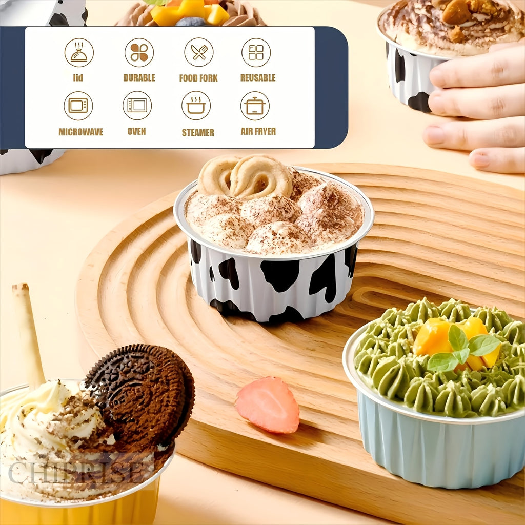 Aluminum Foil Baking Cups with Lids – Assorted Color Cupcake & Muffin Tins for Parties, Weddings & Events | 50-Pack with Lids or 30-Set with Spoons
