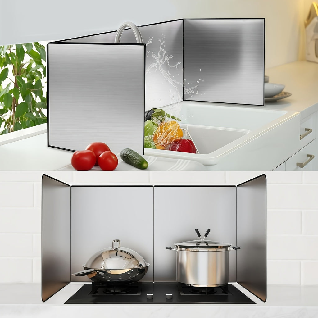Stainless Steel Splatter Guard 4-Panel Foldable 31.5" - Extra-Wide Grease Splash Shield, Heat Resistant Nonstick Coating, Kitchen Backsplash Protector for Gas Range & Frying Pan | Nuvia Haven