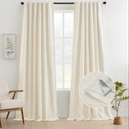 Linen Blackout Curtains 2 Panels – 100% Light Blocking Farmhouse Thermal Insulated Drapes, Rod Pocket Back Tab Ring Clips, Machine Washable, Living Room Bedroom, 9 Colors Multiple Sizes