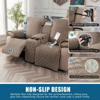 Recliner Loveseat Cover with Console 4-Piece Chenille Quilted Waterproof Slipcover | Non-Slip Pet Scratch Resistant Sofa Protector with Cup Holder Pocket, 9 Colors