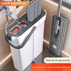 Flat Mop and Bucket Set 40cm, Hands-Free Wringing Dual Bucket System, 360° Rotating Mop Head, 2 or 6 Microfibre Replacement Pads, Wet & Dry Separation, Safe on All Floor Types