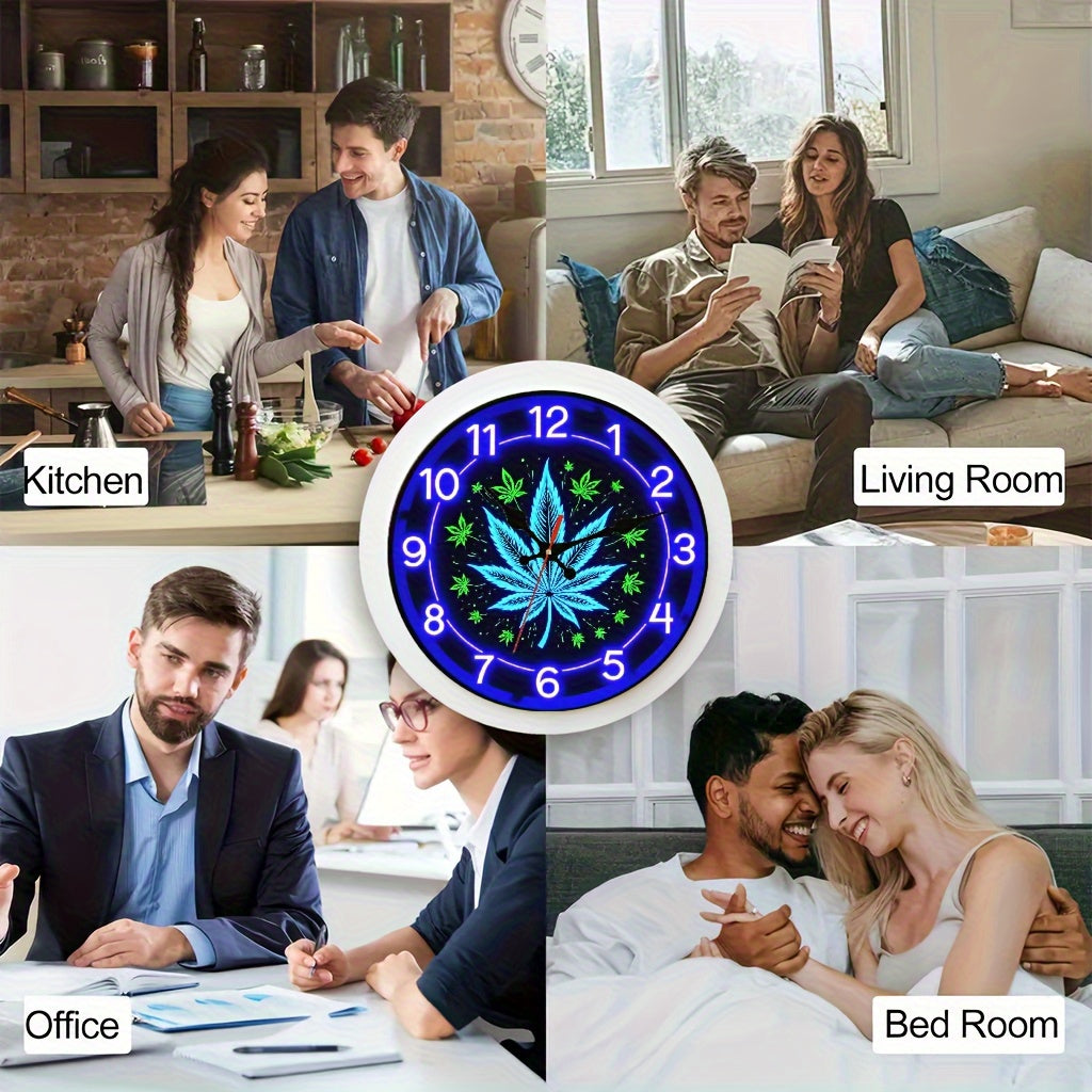 Neon Wooden Silent Wall Clock 10x10 Inch for Basement Bookstore Staircase – Battery Operated Decorative Clock for Home, Office & Seasonal Gift