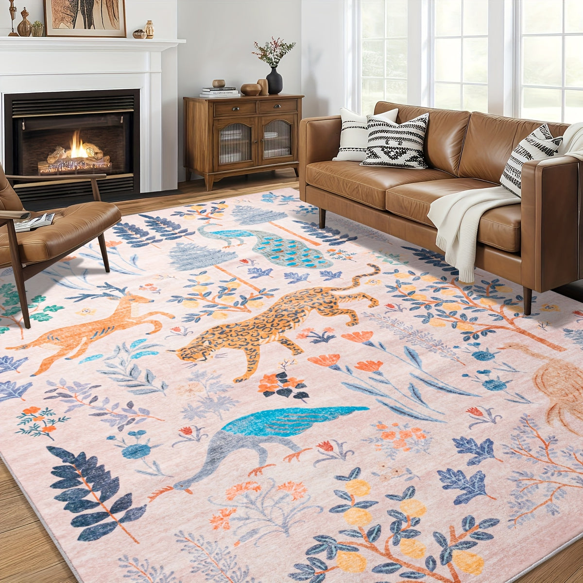 Jungle Animal Area Rug Tiger Print Anti-Slip Soft Floor Mat for Living Room Bedroom Kids Playroom Daycare 5x7 6x9 8x10 9x12
