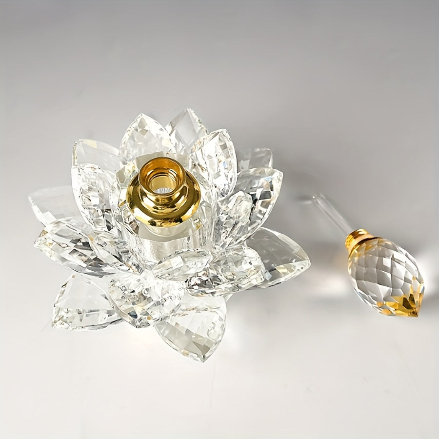 Lotus-Shaped Crystal Glass Decorative Bottle Desktop Ornament Vase Home Decor Accent Birthday Christmas Gift Purple White Blue