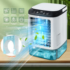 Fan Humidifier Combo USB Desk Mist Fan with Colorful LED Mood Lights Soundwave Technology 3-Speed Quiet Cooling Large Ice Box Carrying Handle Home Office Bedroom Gift