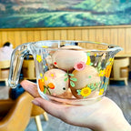 Lidded Floral Glass Measuring Cup Set – Heat-Resistant, Microwave-Safe, BPA-Free with Handle & Clear Markings for Baking & Cooking