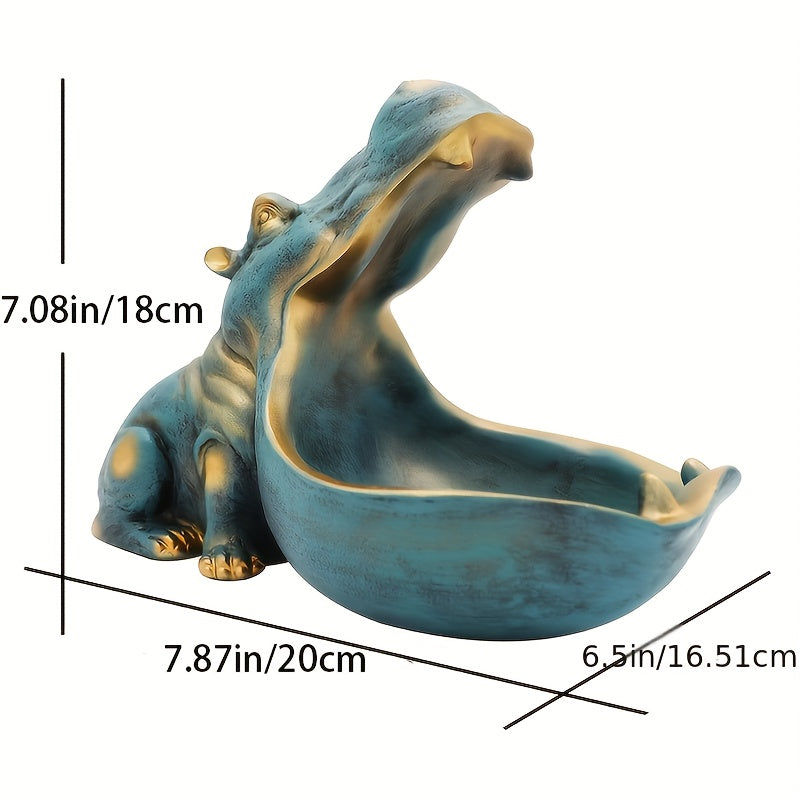 Hippo Statue Resin Figurine Big Mouth Candy Dish Key Bowl Sundries Container Hippopotamus Sculpture Table Decor Art Halloween Christmas Decoration Gift