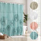 Ruffled Shower Curtain Farmhouse 72x72 - Handmade 3D Flower Vintage Ruched Fabric Bathroom Curtain, Victorian Romantic Luxury Decor, Black Pink Camel, Waterproof Microfiber 12 Holes
