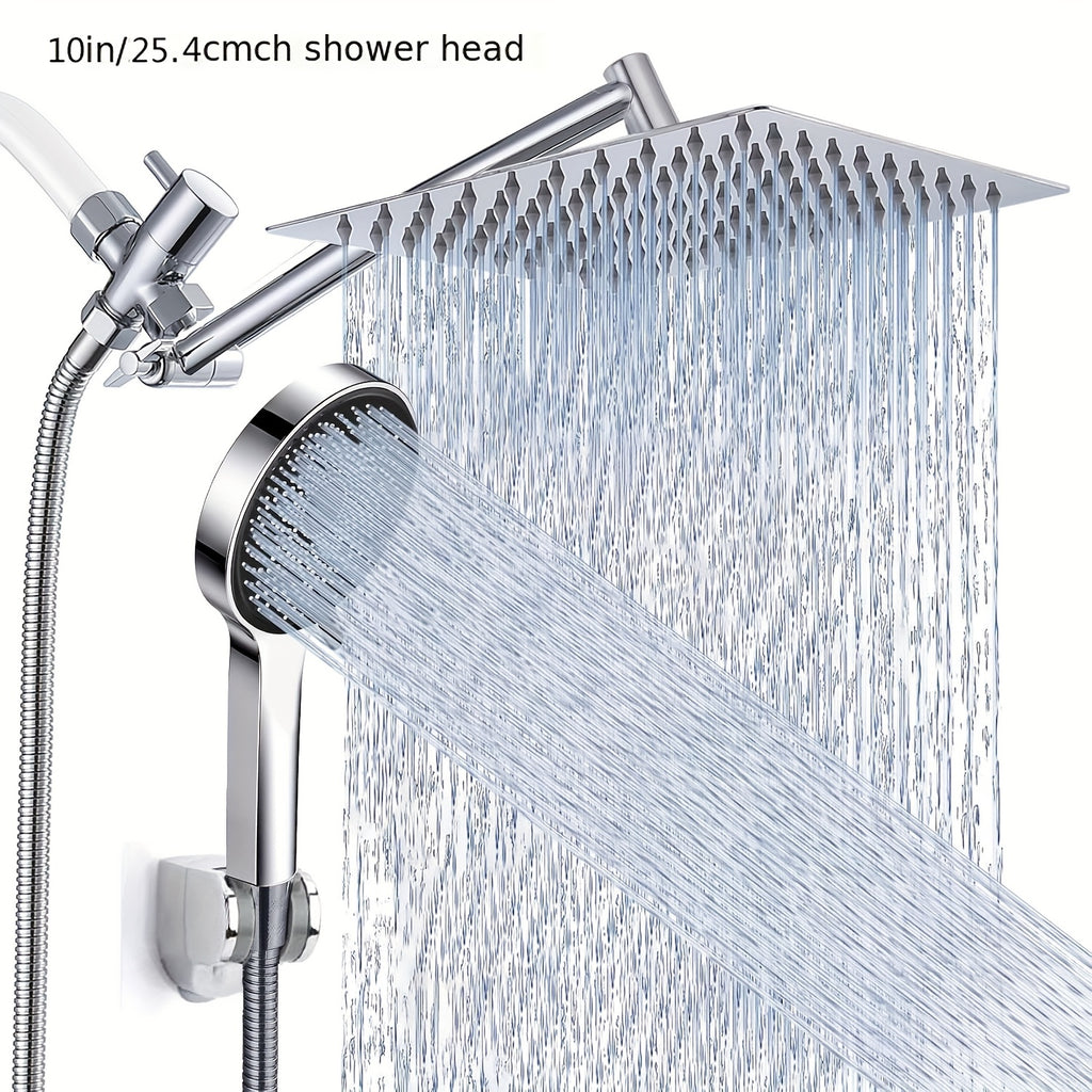 High Pressure Rainfall Handheld Shower Head Combo with 11-Inch Extension Arm 9 Spray Settings Anti-Leak Height Angle Adjustable Chrome Matte Black