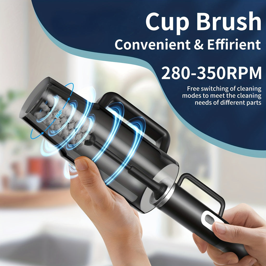 Electric Cup Scrubber 2-Speed IPX6 Waterproof – Type-C Rechargeable Bottle Brush Cleaner for 40oz Mugs, Tumblers & Water Bottles, Long Straw Brush & Wall Mount Storage, Kitchen Cleaning Tool