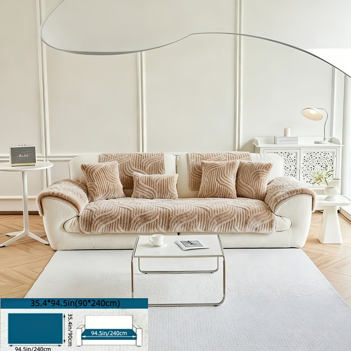 Boho Plush Sofa Cover 2-5 Seater – Non-Slip Backing, Pet-Friendly, Soft Durable Furniture Protector, 4 Colors, All-Season, Living Room Bedroom Office, Off-White Light Grey Dark Gray Light Brown