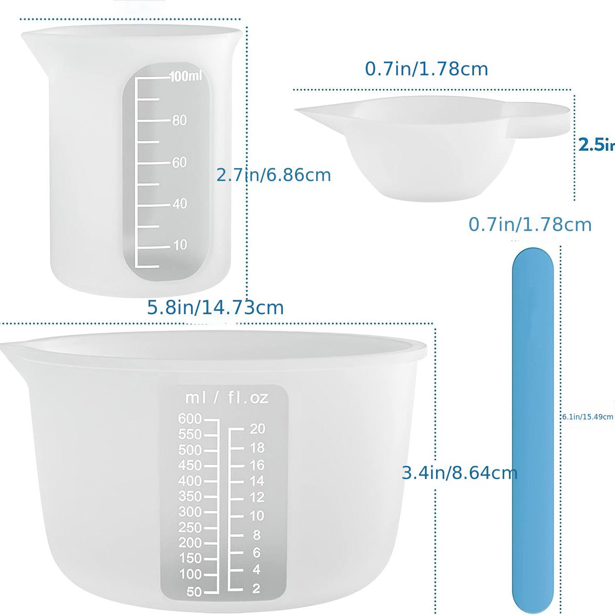 Silicone Resin Measuring Cup Kit for DIY Epoxy Resin Art, Slime Making & Candle Crafting – Non-Stick Food-Grade Silicone with Precise Measurement Markings