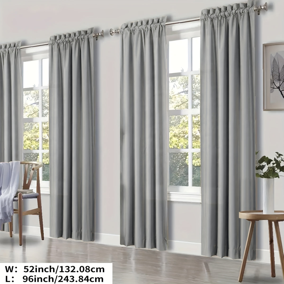 100% Blackout Curtains Rod Pocket 4 Panels - Thermal Insulated Energy Saving Drapes for Bedroom Living Room, 38" & 52" Wide 54"–108" Long, 7 Colors