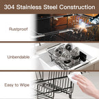 Stainless Steel Over-the-Sink Dish Drying Rack & Colander Strainer Basket with Expandable Grip – Heavy-Duty Sink-Mounted Dish Drainer for Vegetable Washing & Space-Saving Kitchen Organization