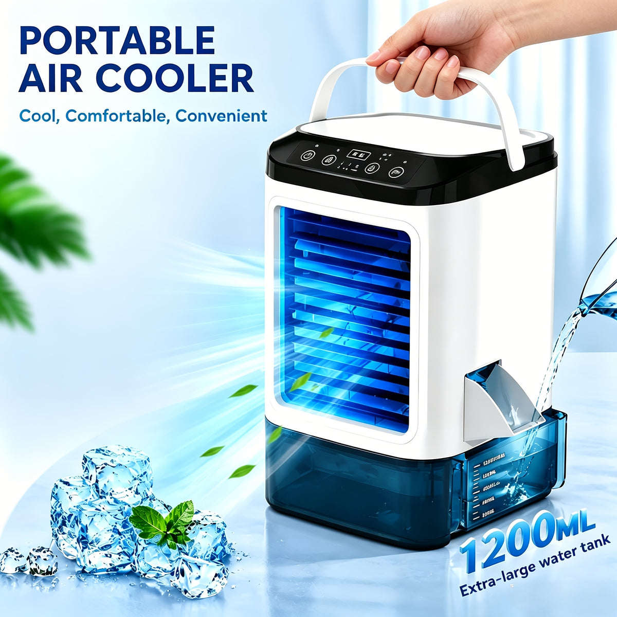 Portable Spray Mist Fan USB Personal Electric Fan 3-Speed with Humidification Ambient LED Light Compact for Office Home Camping Indoor Outdoor