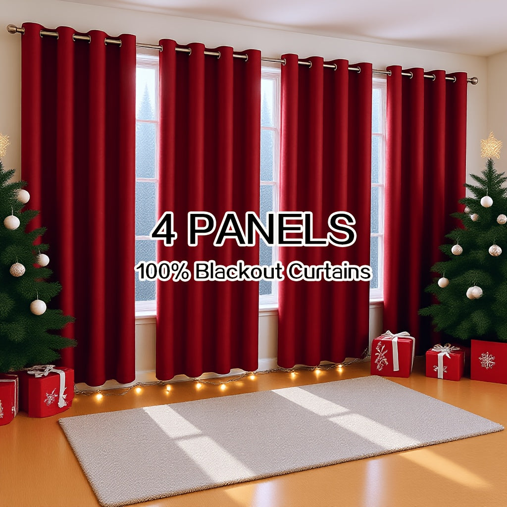 Rod Pocket Blackout Curtains 4 Panels Heavy Duty Coated Lining for Bedroom, Living Room & Office – Modern Room Darkening Thermal Drapes, 2 Sizes