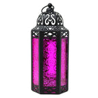 Moroccan Candle Lantern Holder Medium 10.5 Inch – Handcrafted Glass Iron Metal Lantern with Embossed Floral Panels, 17 Colors, Indoor Outdoor Use for Ramadan, Wedding, Patio, Diwali & Home Decor