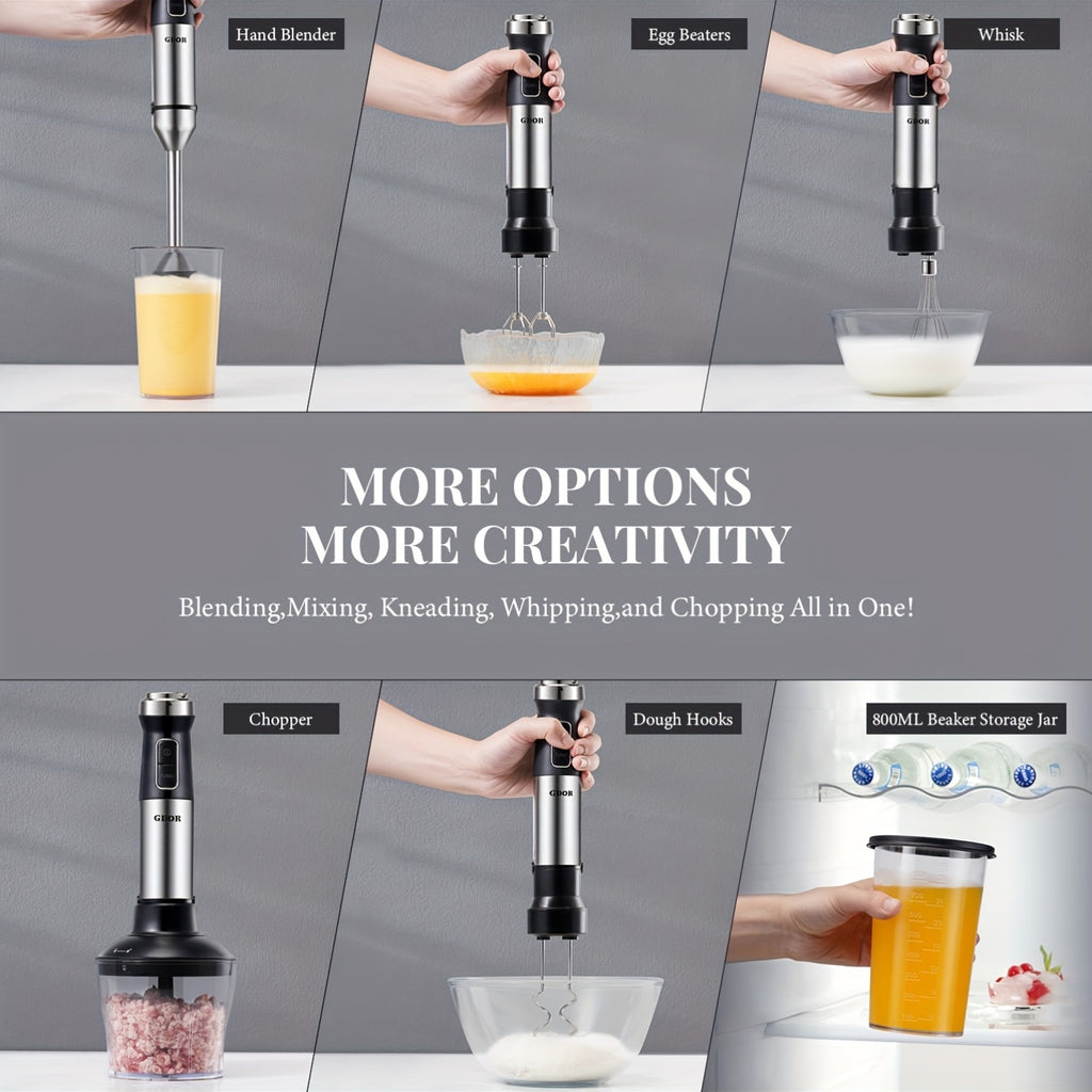 7-in-1 Immersion Blender Handheld 1000W 20-Speed Turbo with Dough Hooks, Egg Beater, Whisk, Beaker & Chopper – BPA-Free Stick Blender