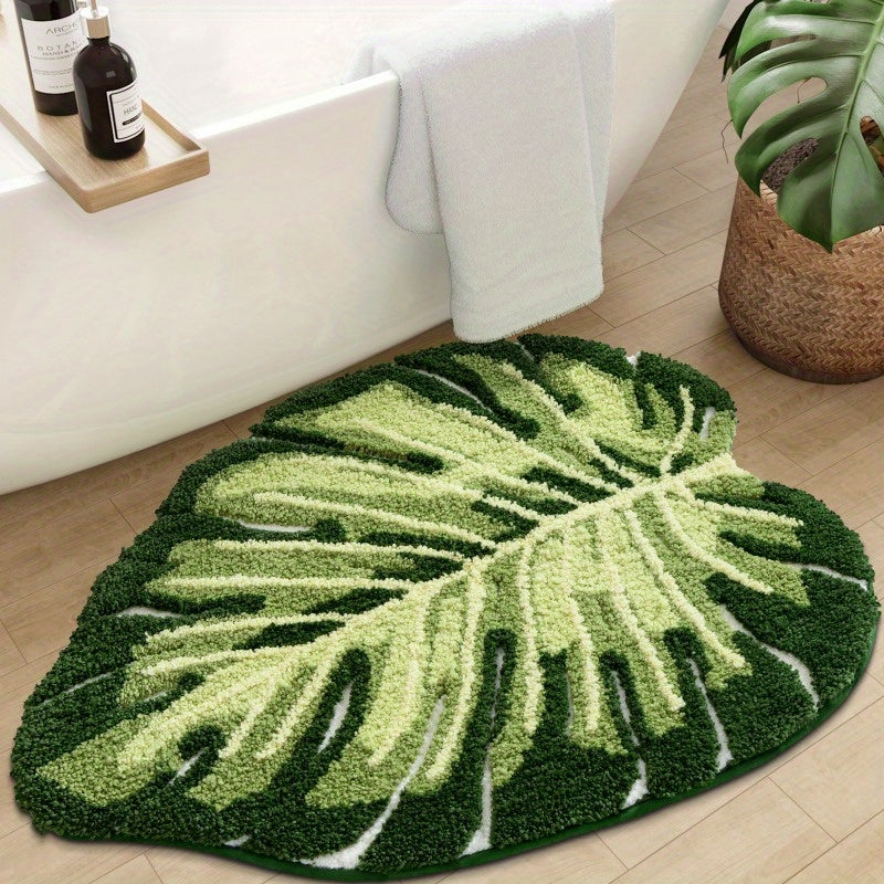 Leaf Print Thick Plush Bathroom Mat – Anti-Slip, Machine Washable & Water Absorbent Bath Rug for Shower, Bathtub & Sink | 24”x31.5”