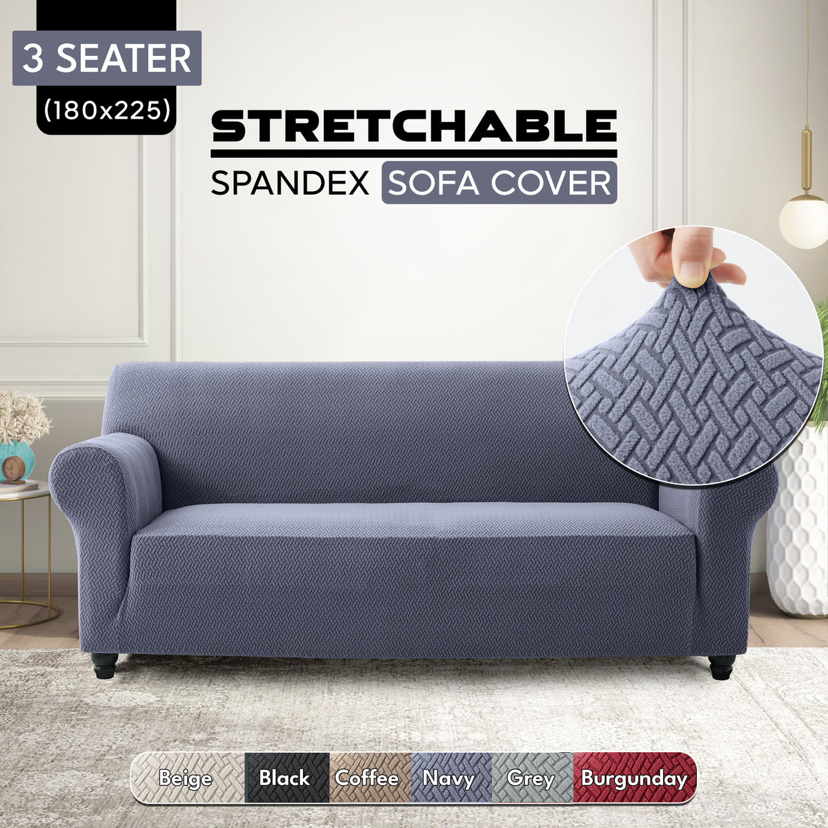 Spandex Anti-Slip Sofa Cover – Stretchable Polyester Spandex Slipcover for 1 2 3 Seater, Pet-Friendly Machine Washable Furniture Protector for Living Room