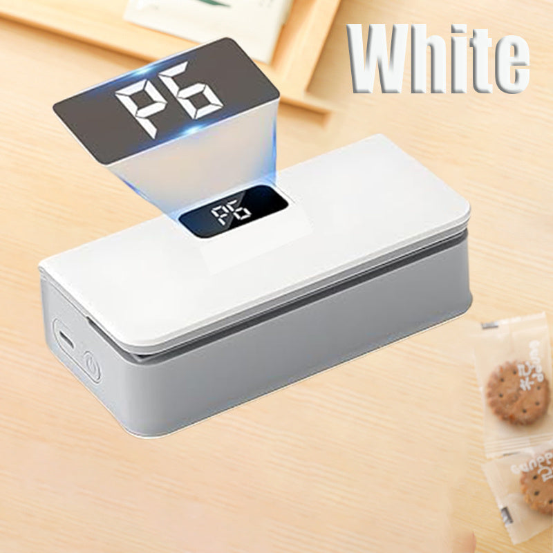 Mini Bag Sealer USB Rechargeable with Built-In Cutter, 6-Level Heat Portable Food Sealer for Chips, Snacks, Fruits & Veggies — Compact Kitchen & Picnic Gadget, White & Blue