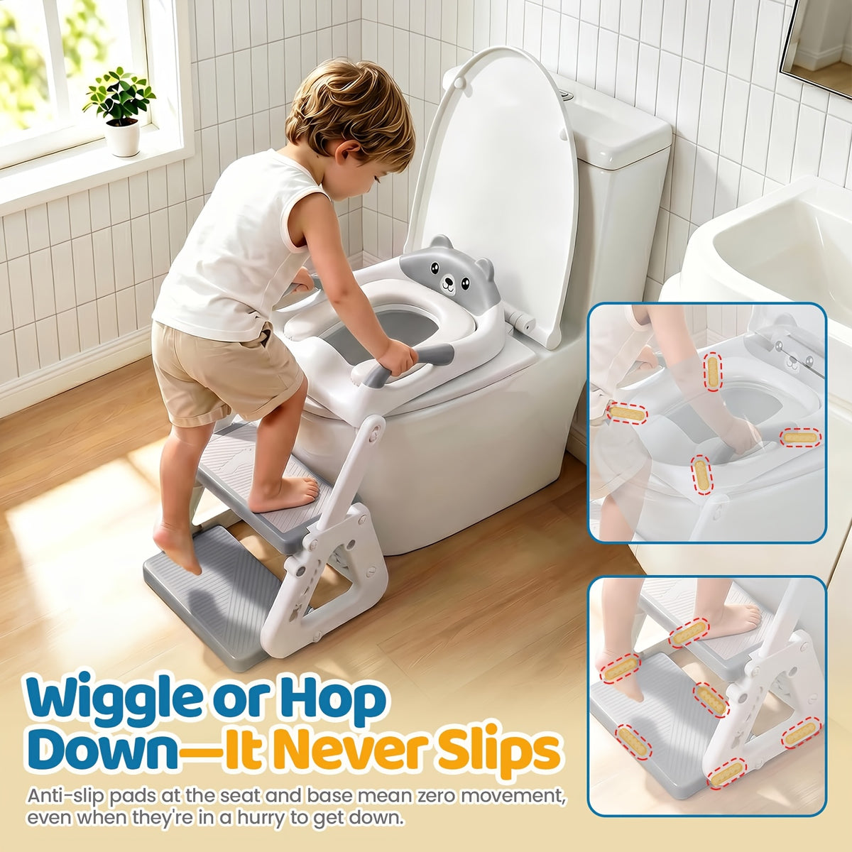 2-in-1 Potty Training Toilet Seat with Step Stool for Toddlers – Adjustable Height, Anti-Slip Pad & Splash Guard for Boys & Girls