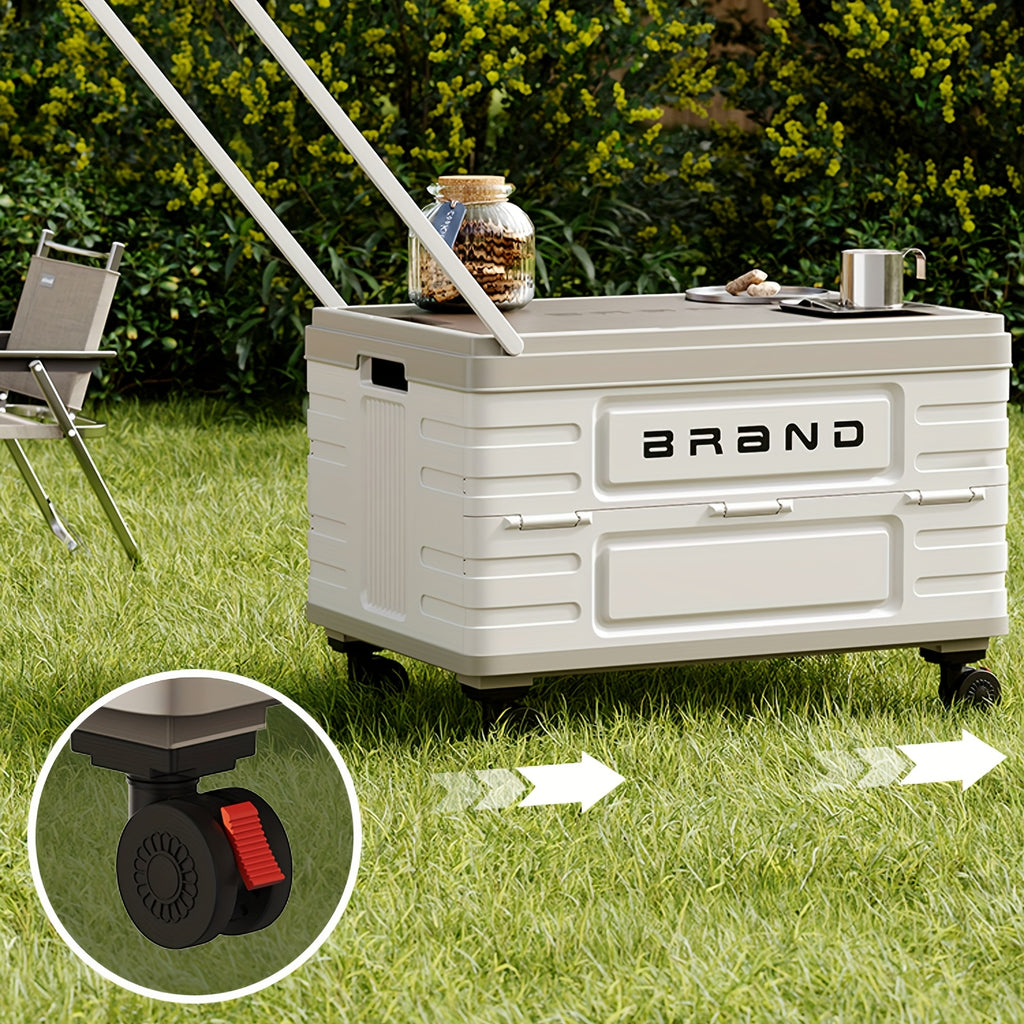 Collapsible Rolling Crate Cart with Wooden Lid & Wheels – 13.21 Gallon Foldable Utility Cart for Picnic, Shopping, Office, Teacher & Home Storage