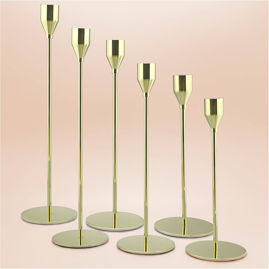 Candlestick Holders Set of 6 Pink & Gold Taper Candle Holders Decorative for Home Decor Weddings Dining Table Parties Anniversaries Elegant Centerpiece