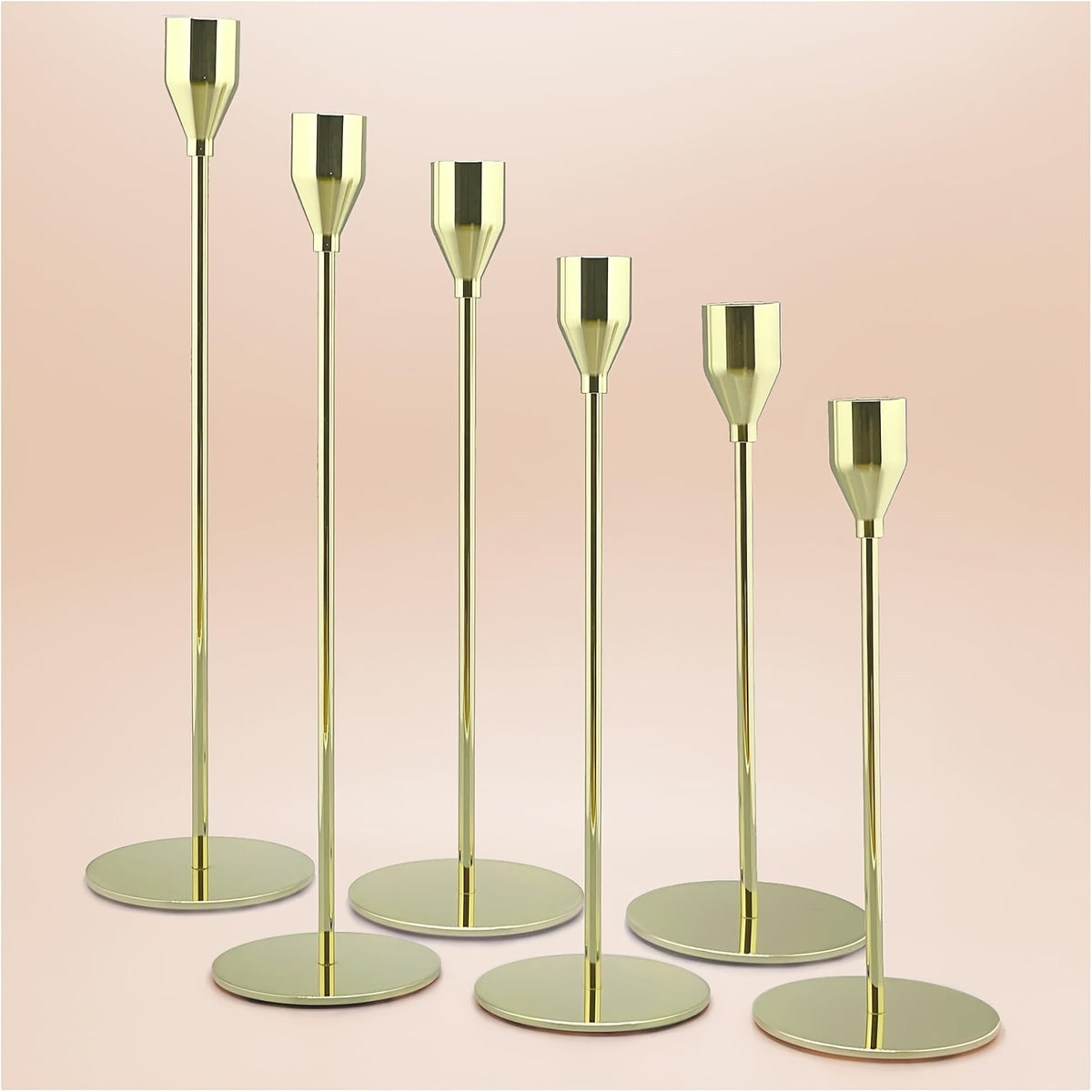 Candlestick Holders Set of 6 Pink & Gold Taper Candle Holders Decorative for Home Decor Weddings Dining Table Parties Anniversaries Elegant Centerpiece
